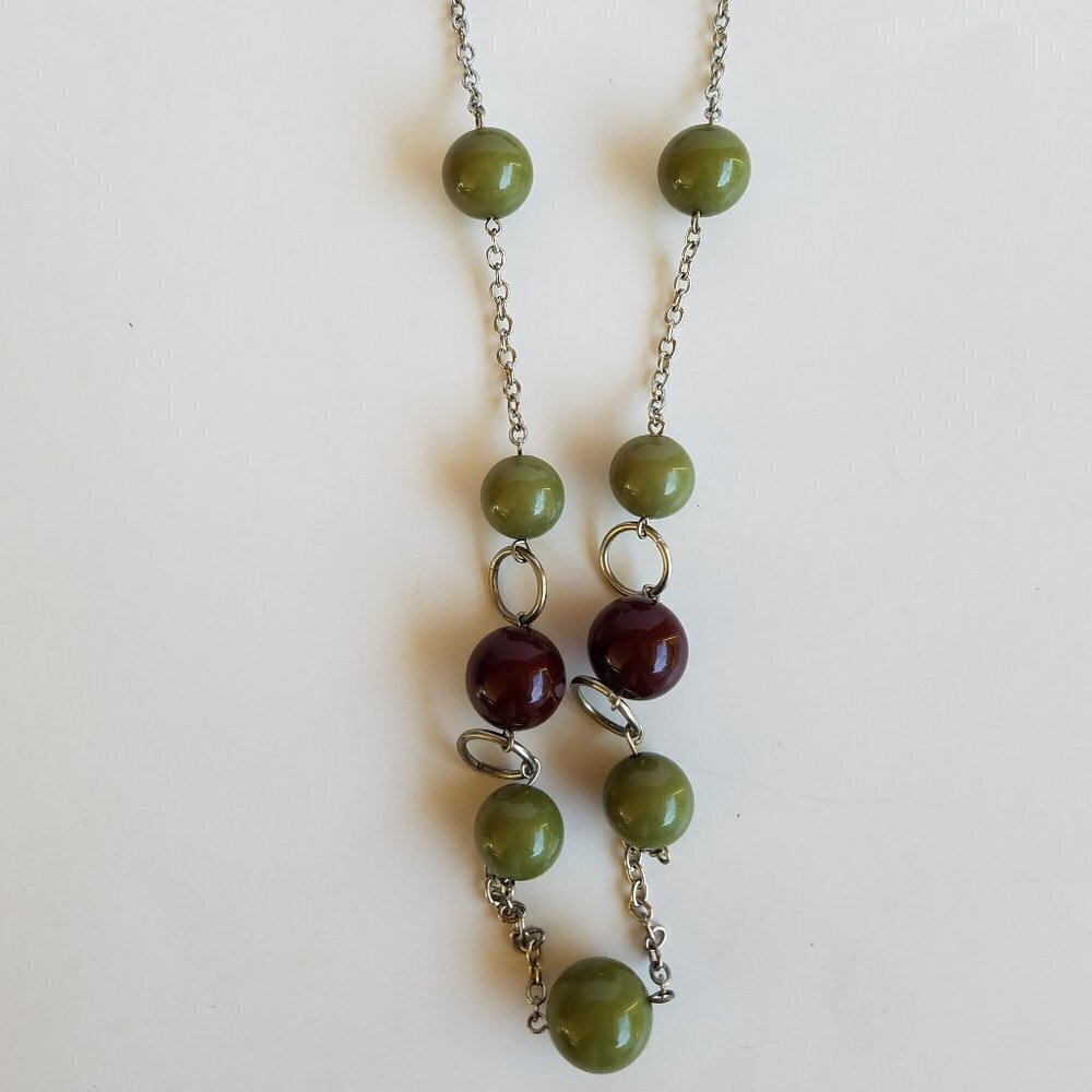 Kim Rogers Necklace Pearl Style Brown Green 35 Long Opera Length New 26$